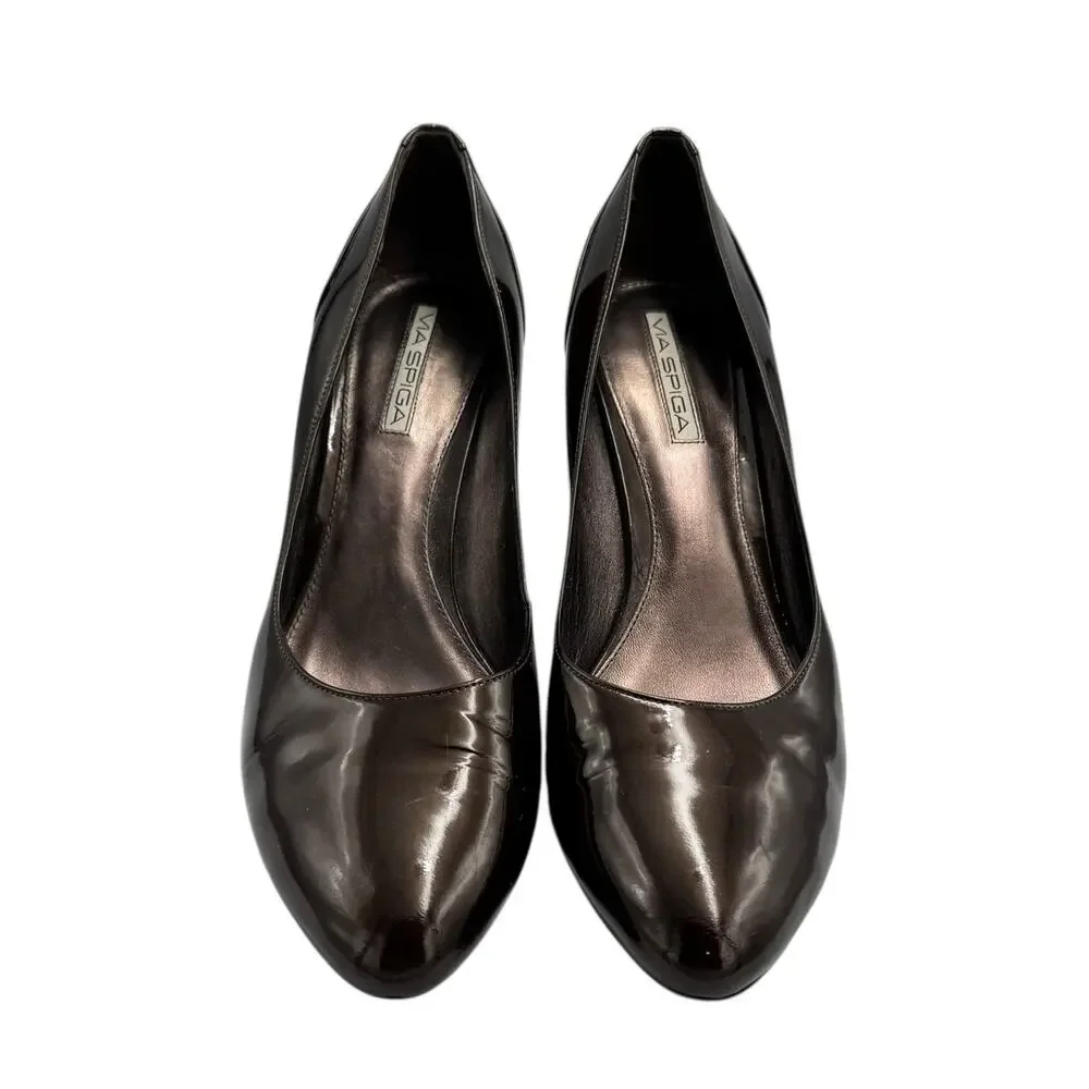 Via Spiga V-etica Dark Brown Patent Leather Pointed Toe Classic Pumps Heels